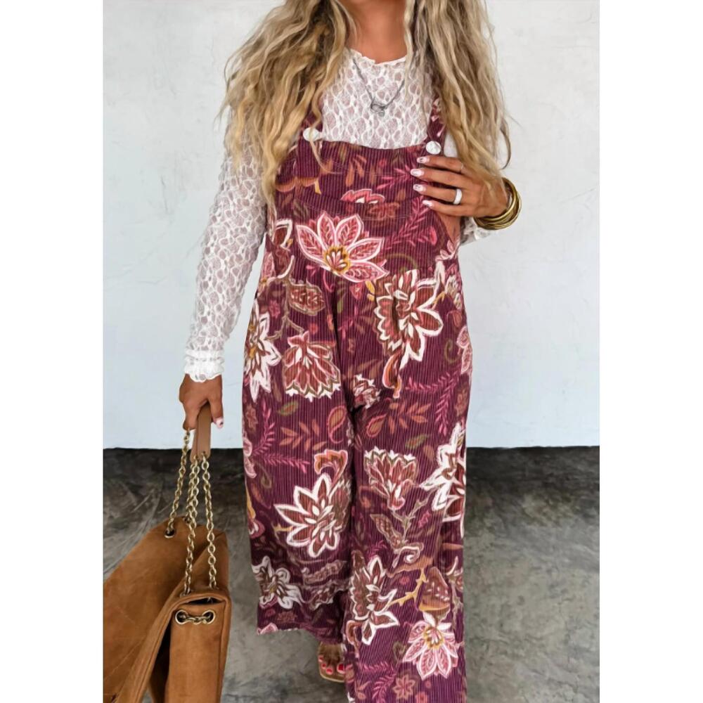 NEW BLAKELY fall floral karli overalls in burgundy - Picture 2 of 2